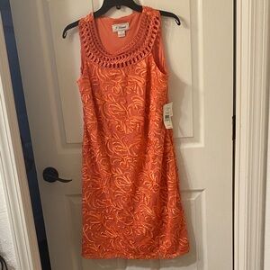 J. Peterman Bright Orange Sleeveless Embroidered Mini Dress